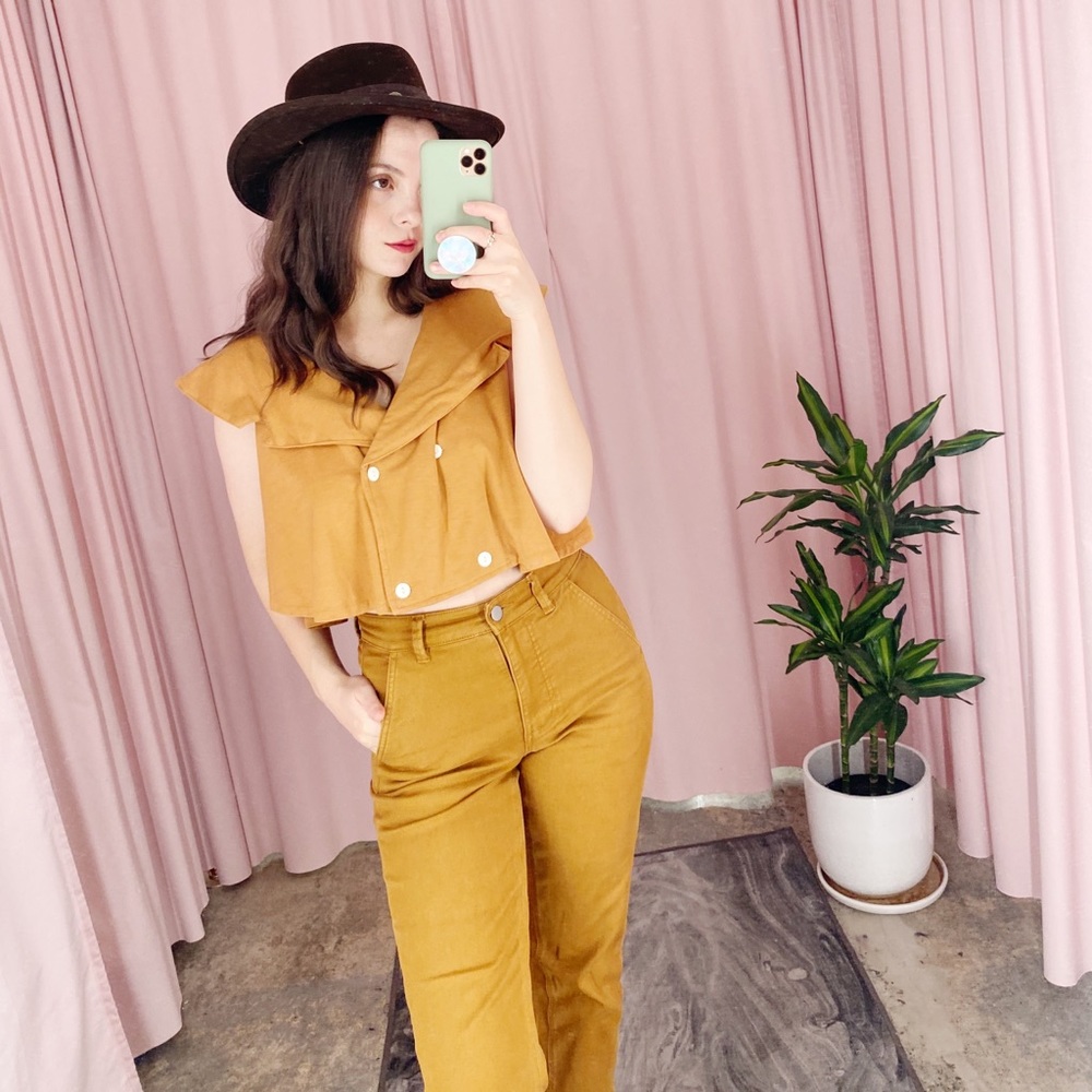 Vintage Pumpkin Pie Collared Oversized Crop Top